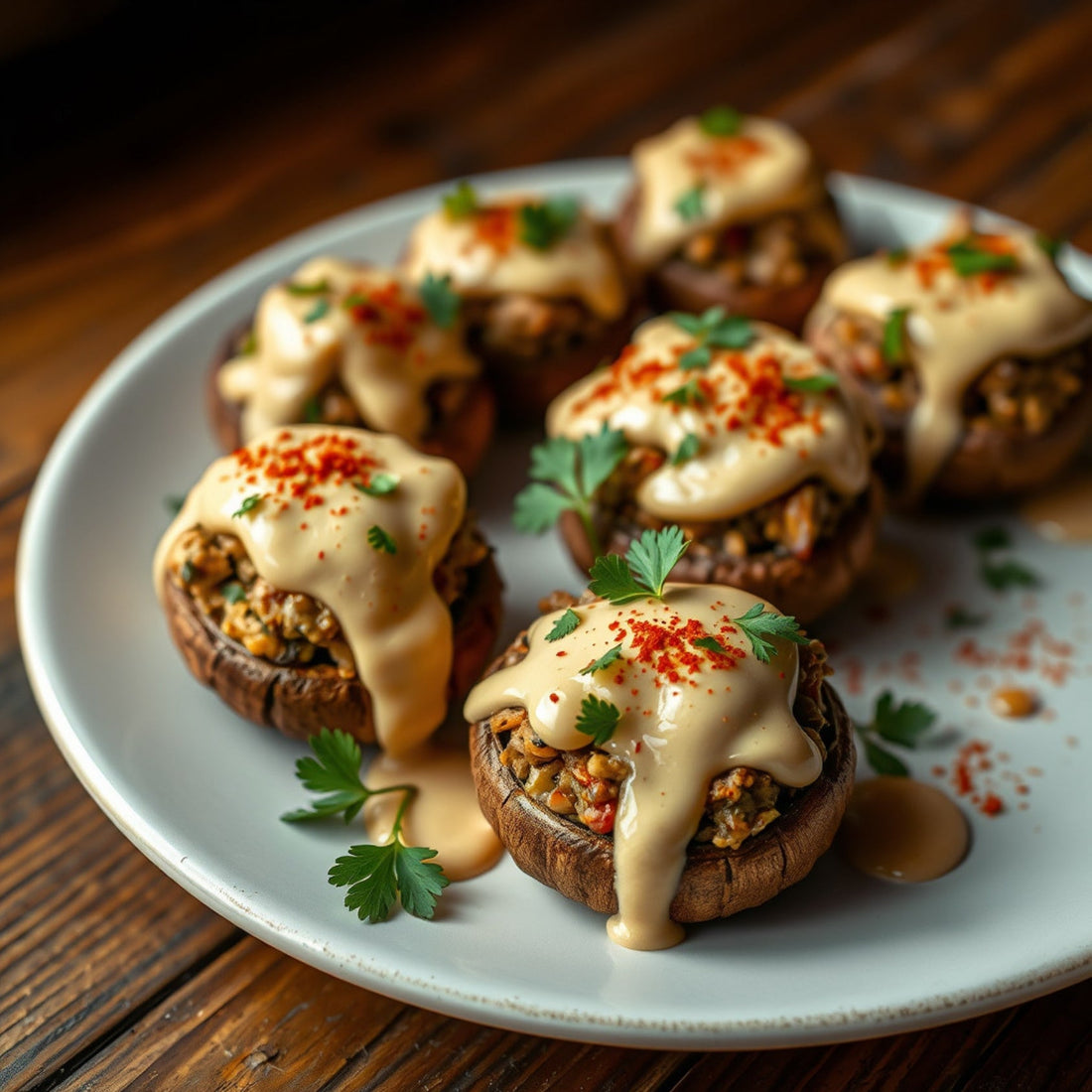 Mild Cashew Cheese & Herb Stuffed Mushrooms